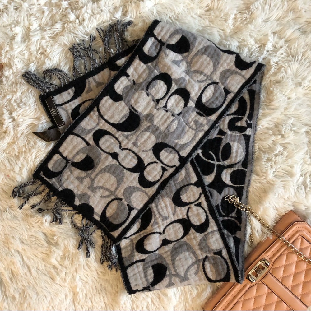 Coach merino wool black white signature scarf